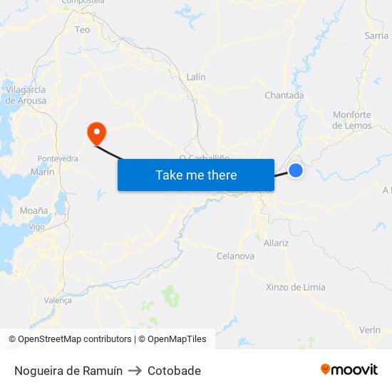 Nogueira de Ramuín to Cotobade map