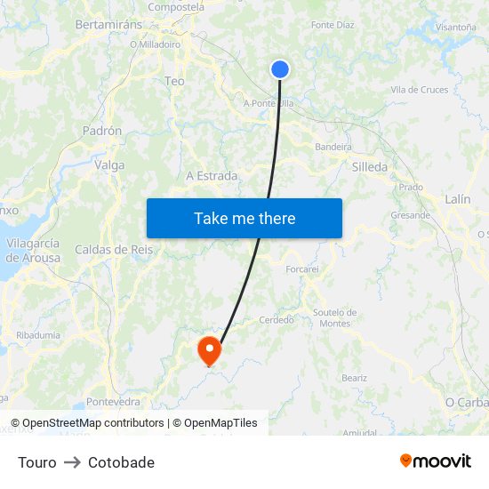 Touro to Cotobade map
