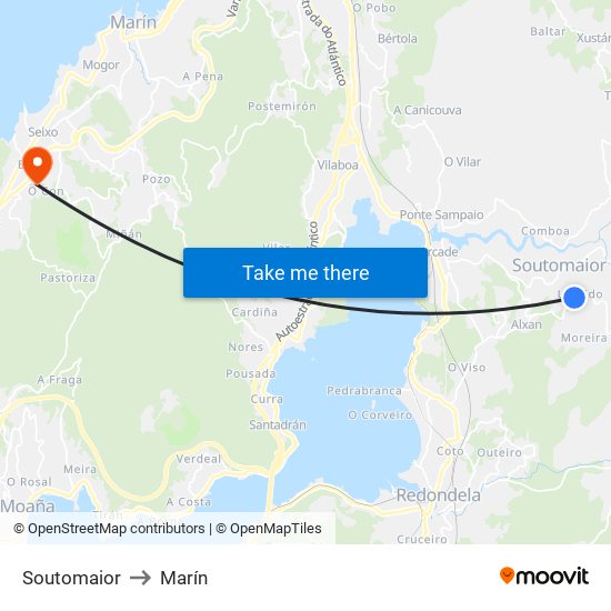 Soutomaior to Marín map