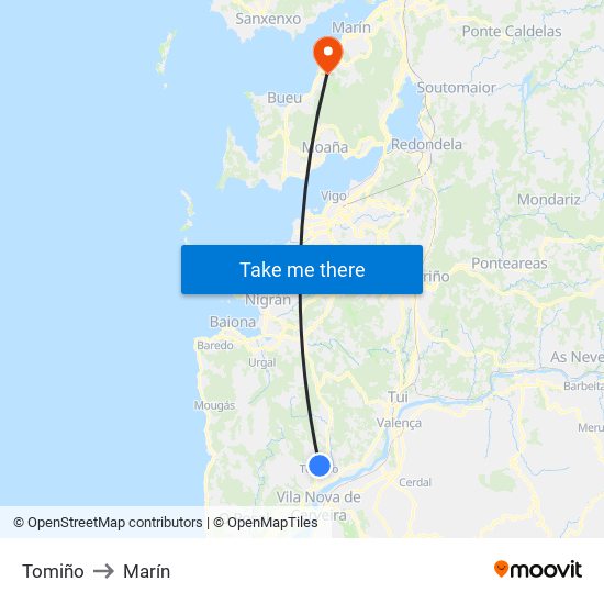 Tomiño to Marín map