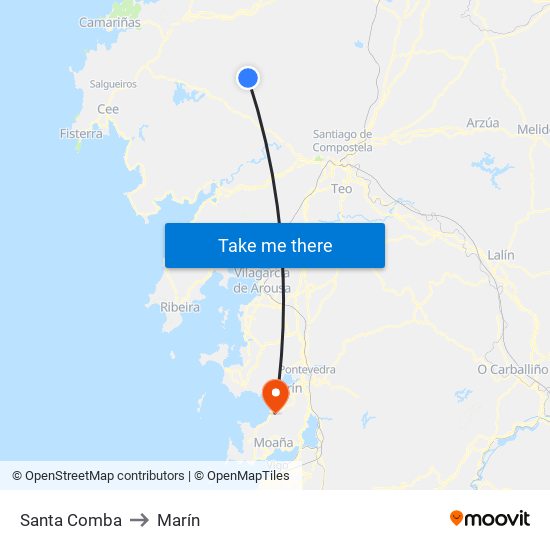 Santa Comba to Marín map