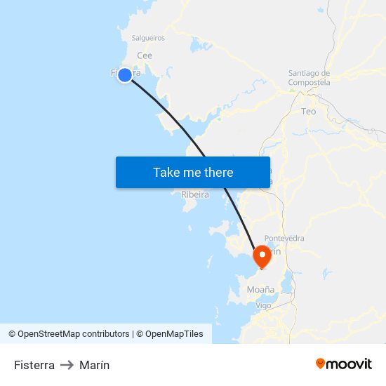 Fisterra to Marín map