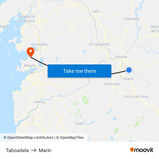 Taboadela to Marín map