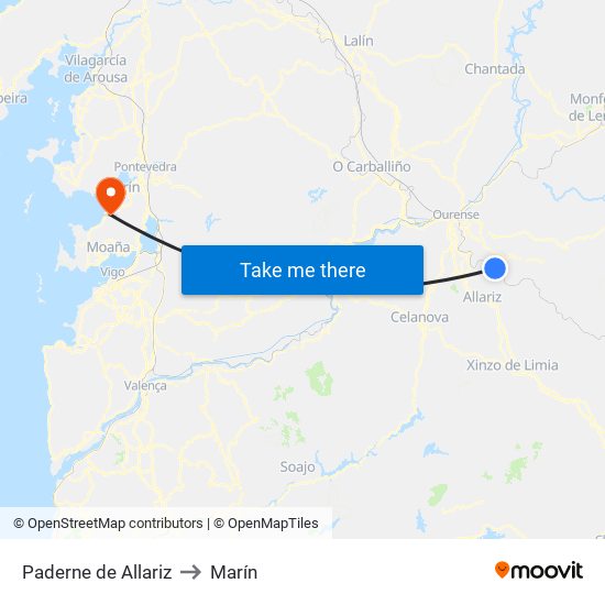 Paderne de Allariz to Marín map