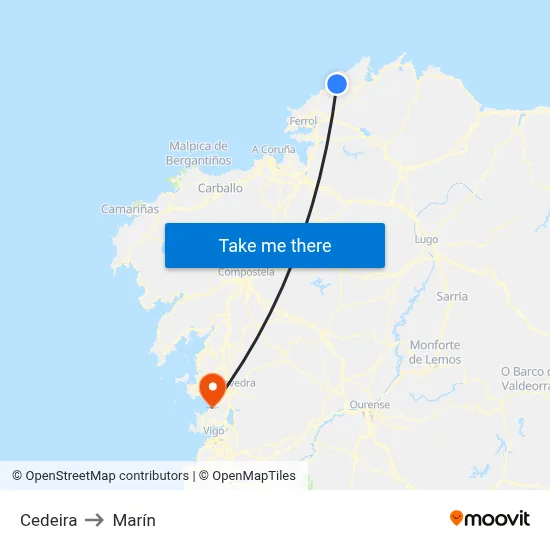 Cedeira to Marín map