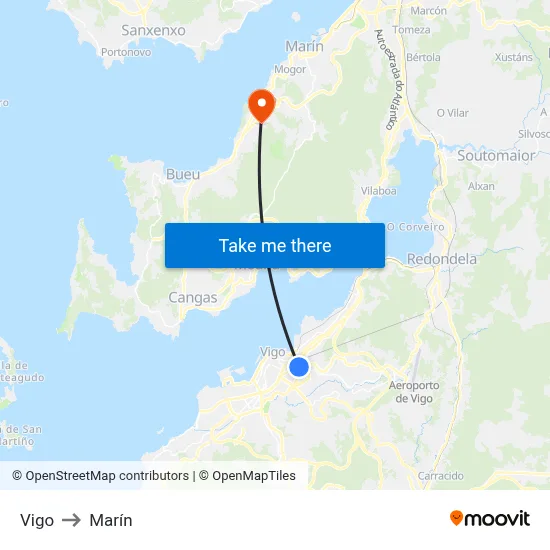 Vigo to Marín map