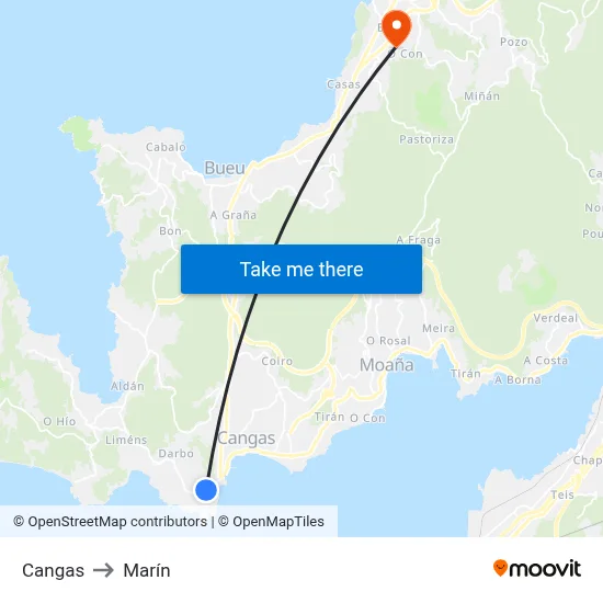 Cangas to Marín map