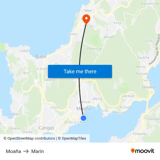 Moaña to Marín map