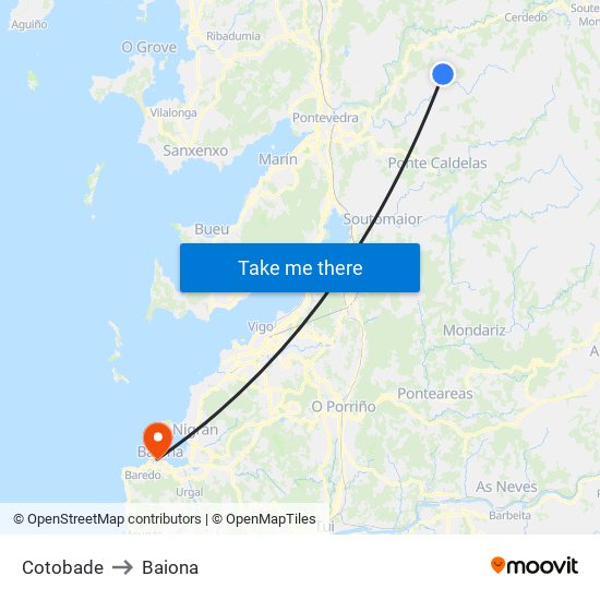 Cotobade to Baiona map