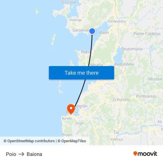 Poio to Baiona map