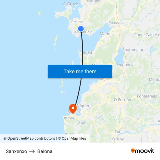 Sanxenxo to Baiona map