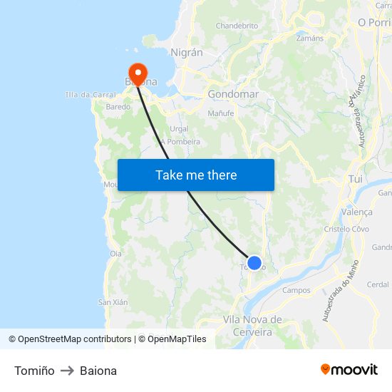 Tomiño to Baiona map