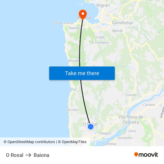 O Rosal to Baiona map