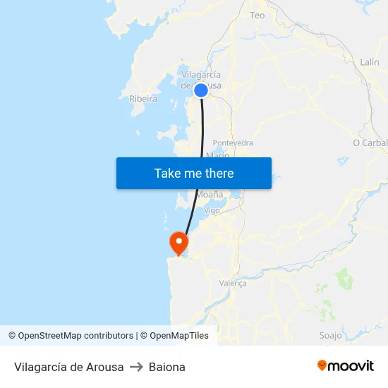Vilagarcía de Arousa to Baiona map