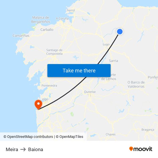 Meira to Baiona map