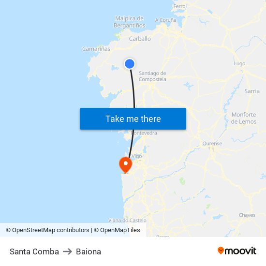 Santa Comba to Baiona map