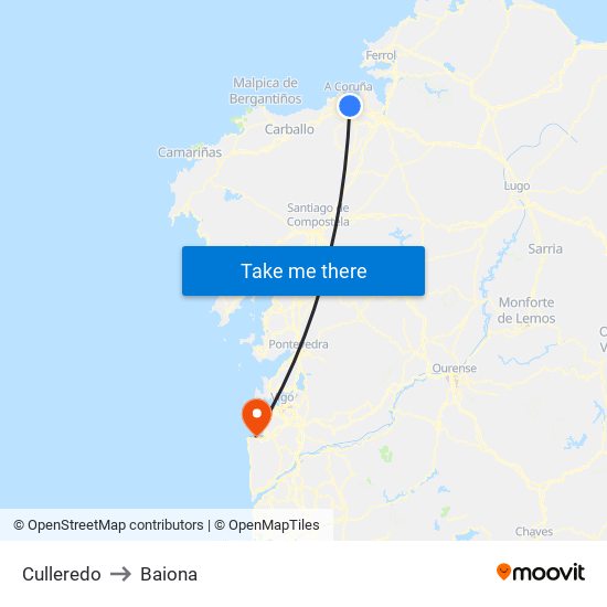 Culleredo to Baiona map