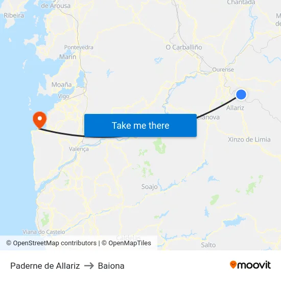 Paderne de Allariz to Baiona map