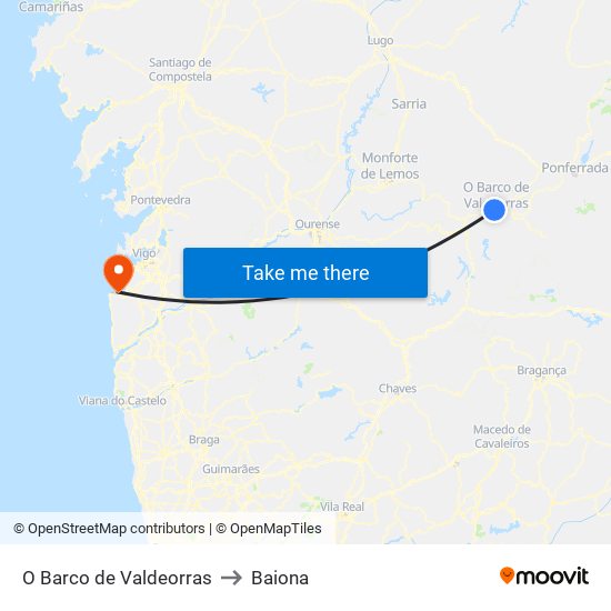 O Barco de Valdeorras to Baiona map