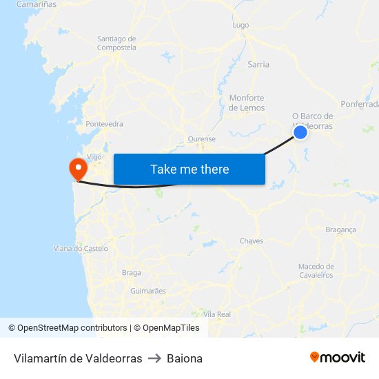 Vilamartín de Valdeorras to Baiona map