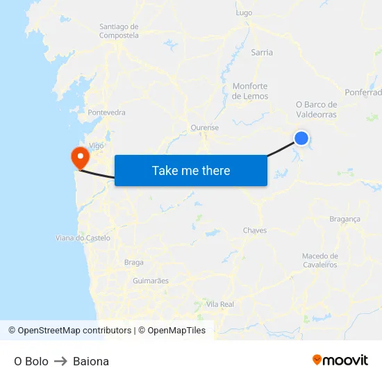 O Bolo to Baiona map