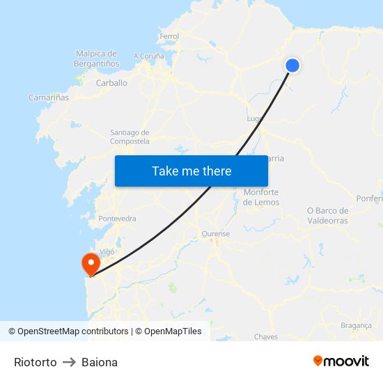 Riotorto to Baiona map