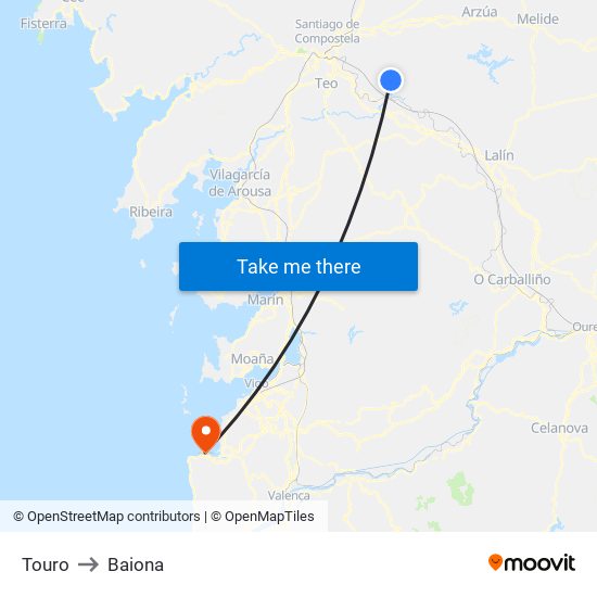 Touro to Baiona map