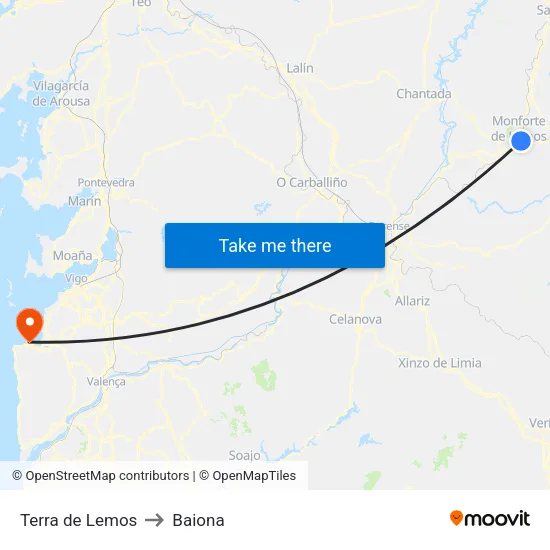 Terra de Lemos to Baiona map
