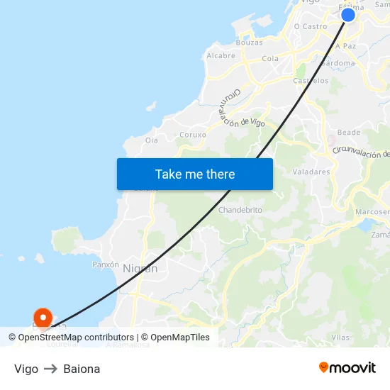 Vigo to Baiona map