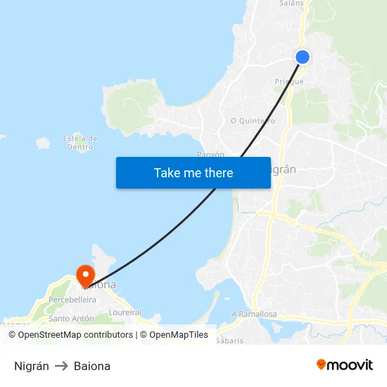 Nigrán to Baiona map