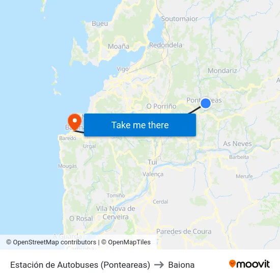 Estación de Autobuses (Ponteareas) to Baiona map