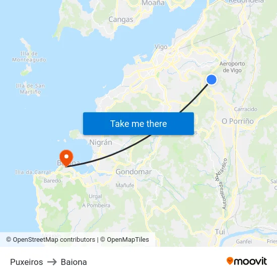 Puxeiros to Baiona map