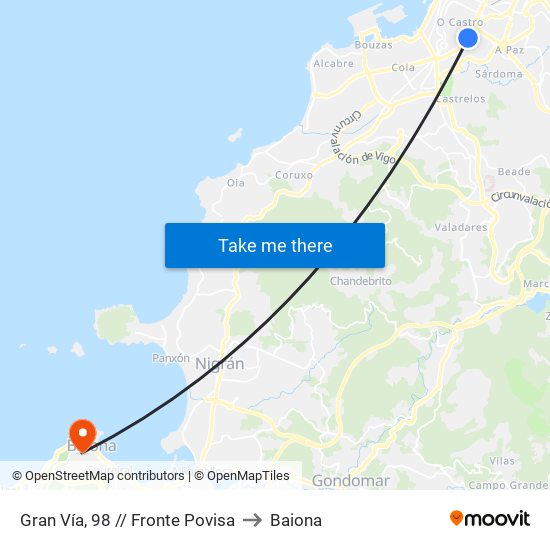 Gran Vía, 98 // Fronte Povisa to Baiona map