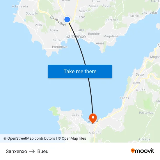 Sanxenxo to Bueu map
