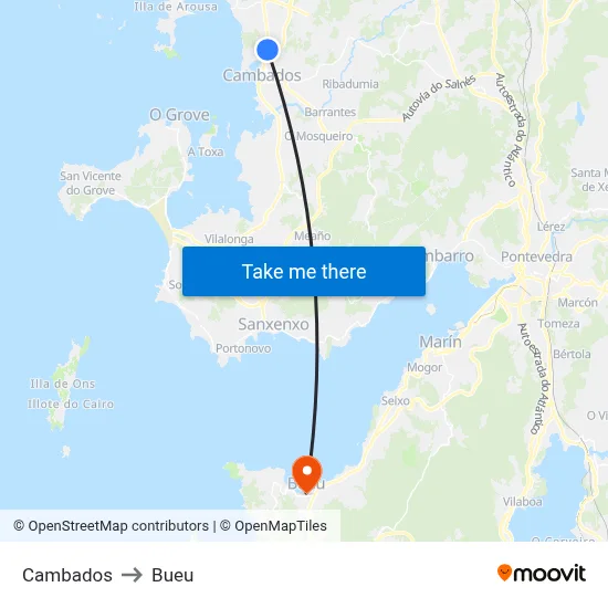 Cambados to Bueu map