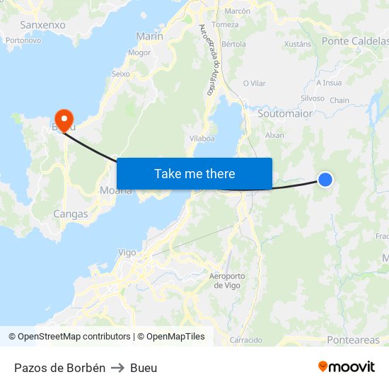 Pazos de Borbén to Bueu map