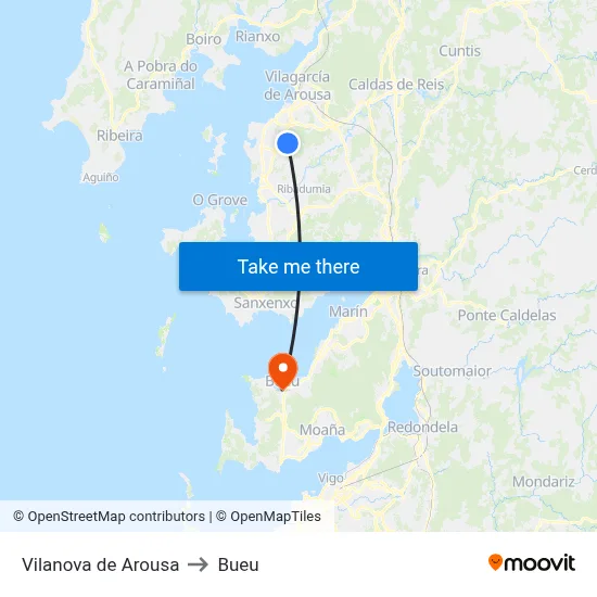 Vilanova de Arousa to Bueu map