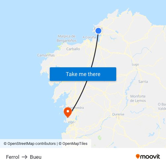 Ferrol to Bueu map