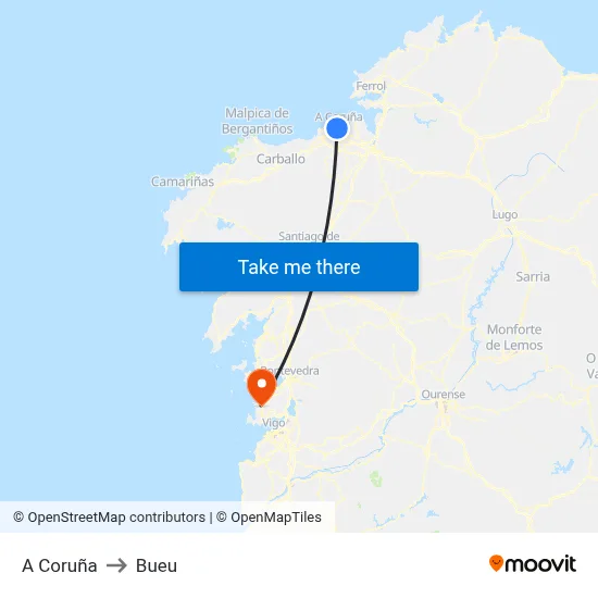 A Coruña to Bueu map