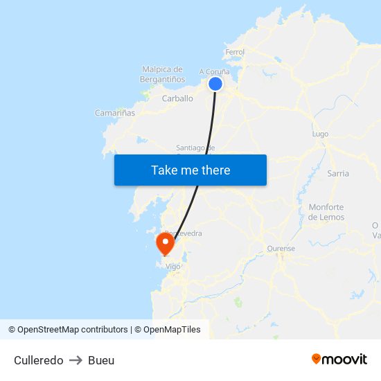 Culleredo to Bueu map