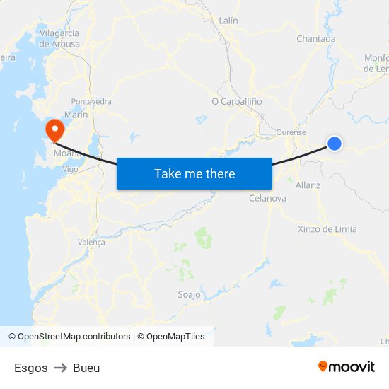Esgos to Bueu map