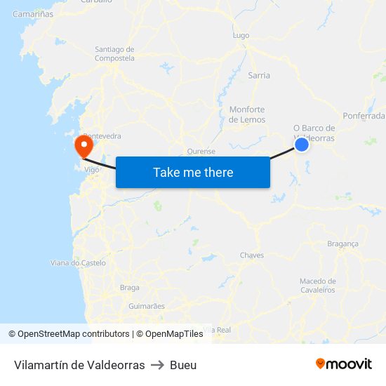 Vilamartín de Valdeorras to Bueu map