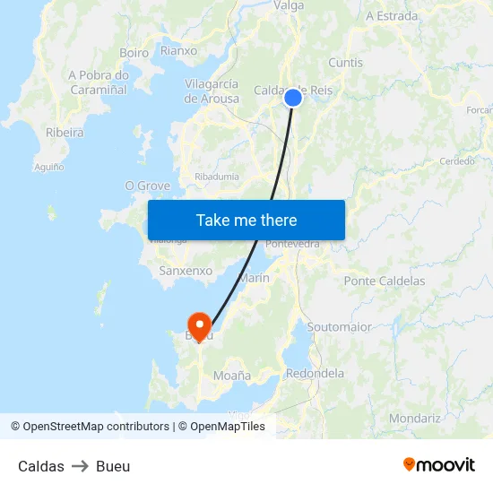 Caldas to Bueu map