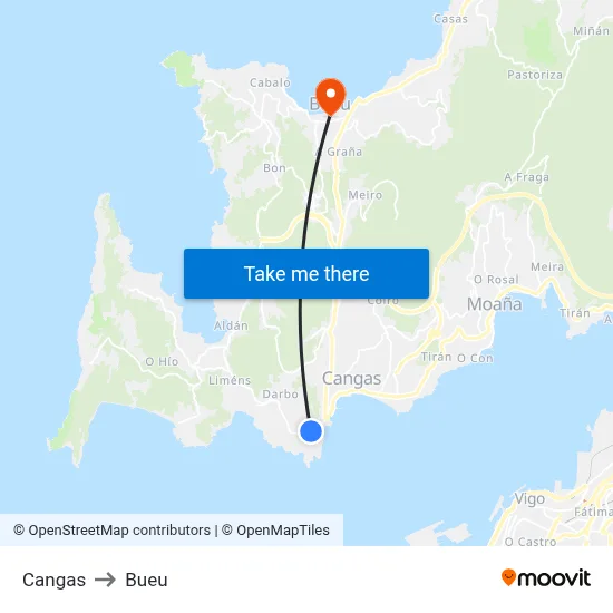 Cangas to Bueu map