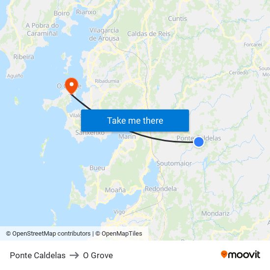 Ponte Caldelas to O Grove map