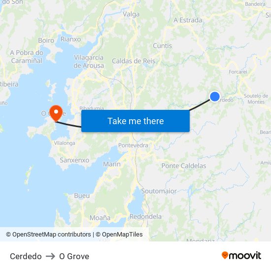 Cerdedo to O Grove map
