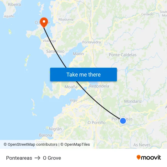Ponteareas to O Grove map