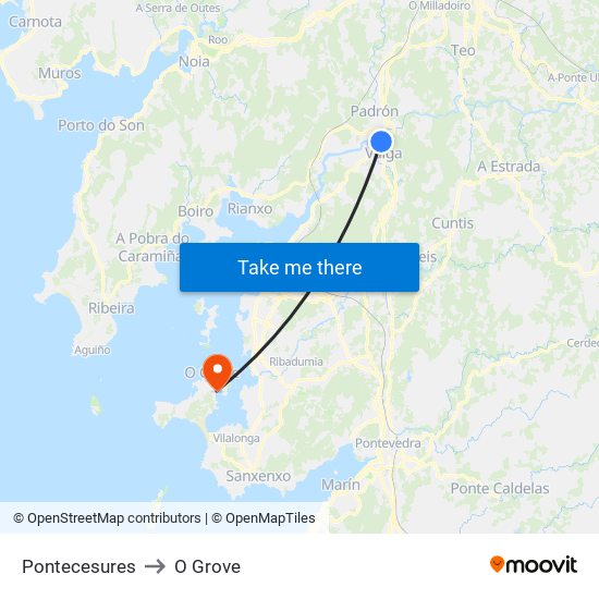 Pontecesures to O Grove map