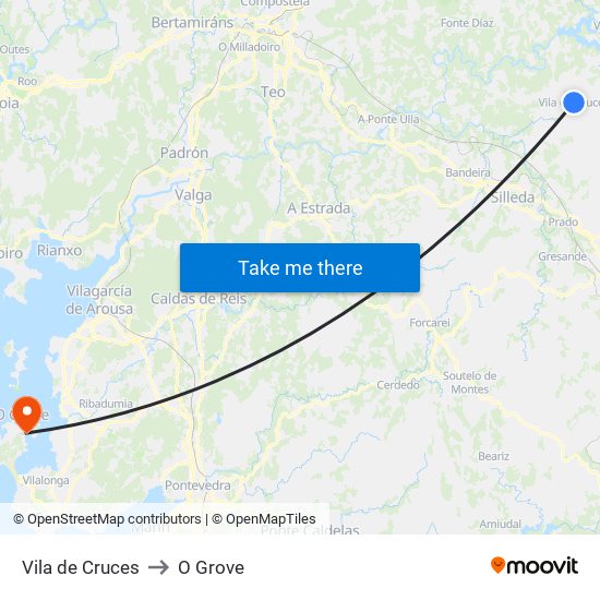Vila de Cruces to O Grove map