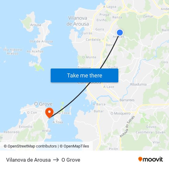 Vilanova de Arousa to O Grove map